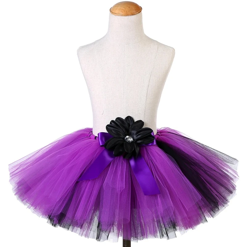 Girls Witch Tutu Skirt Costume for Kids Halloween Dress Up Outfit Black Purple Toddler Baby Girl Flowers Mini Tutus Tulle Skirt