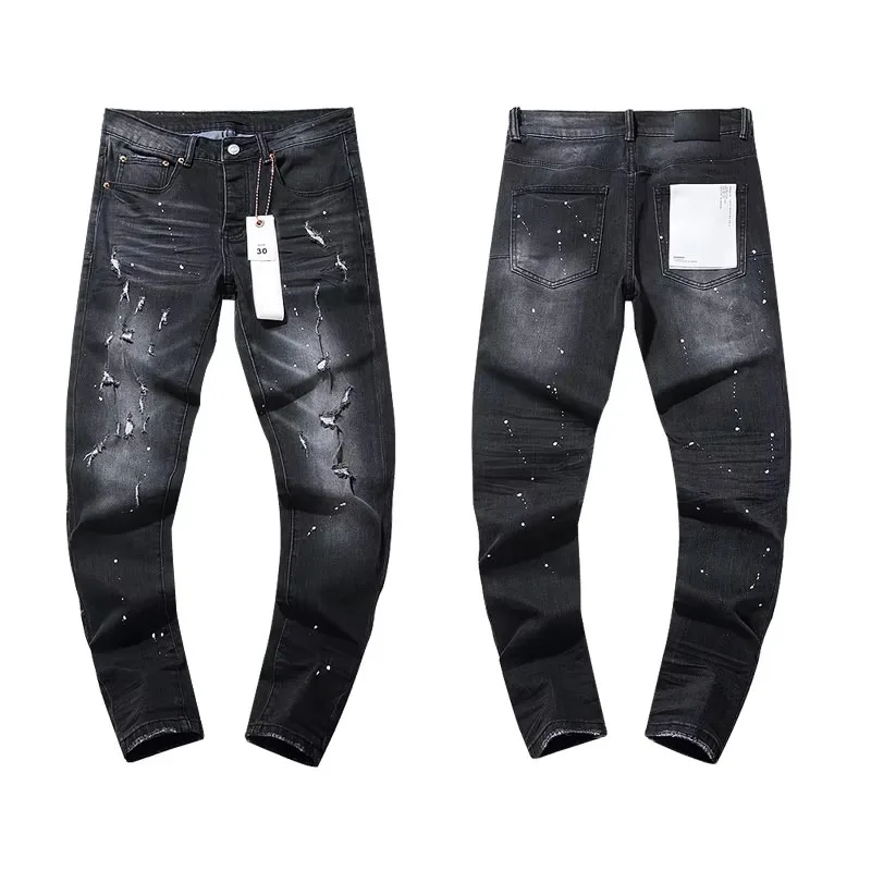 2024 Autumn Street Hip Hop Retro Classic Black BRAND Ripped Jeans Irregular White Faded Stretch Denim Trousers Men's Clothing