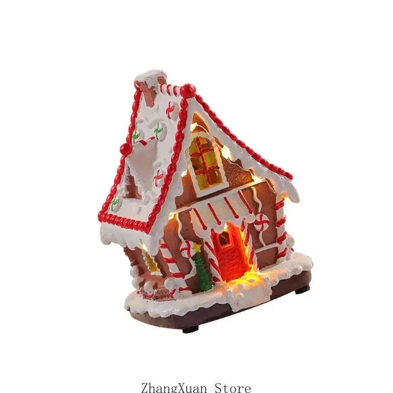 Beleuchtete Hüttendekoration aus Harz, Weihnachtsdorf-Ornament mit Musik und warmem Licht, für Schreibtisch oder – Detail 10