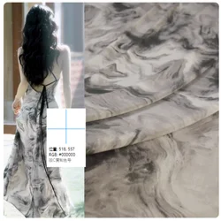 Chinese Wind Senior Feeling Water Ink Abstract Smudge Print Chiffon Fabric for Dress, Cheongsam Han Cloth, Sewing Tissue T2060