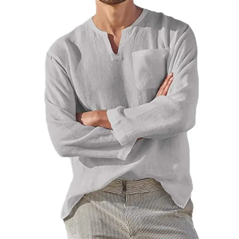Men's Long Sleeve Beach Linen Shirt Swedish Collar Splice Sports Style Pure Color Not Easy to Deform Summer 2015 Fashion view 5