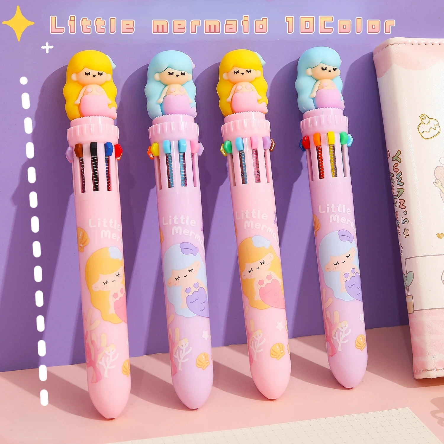 canetas esferograficas kawaii cartoon para meninas canetas pequena sereia caneta multicolor para criancas papelaria para escola e escritorio 10 cores bonito pcs por lote 01