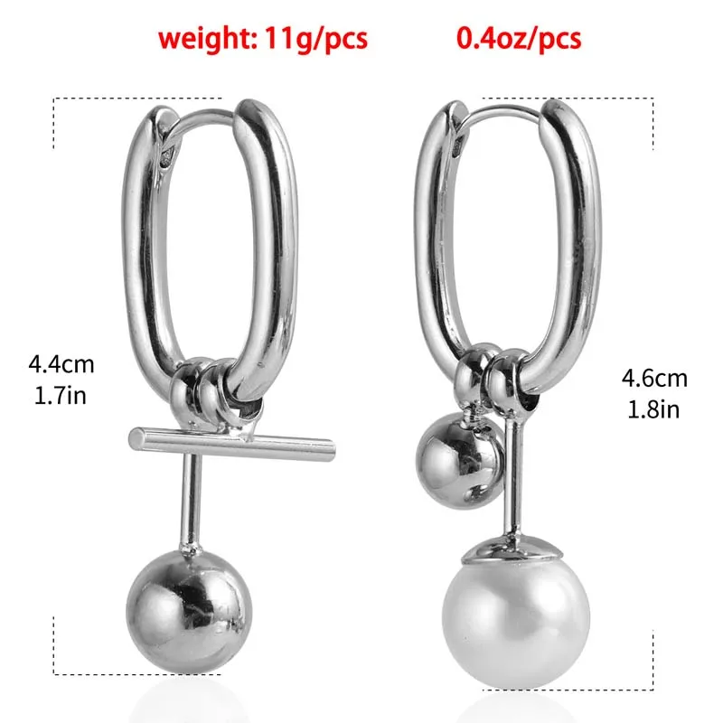 أقراط متدلية على شكل حرف U من اللؤلؤ المعدني للنساء، لون فضي بسيط غير متماثل، إبزيم أذن مربع، مجوهرات هدايا الحفلات #6