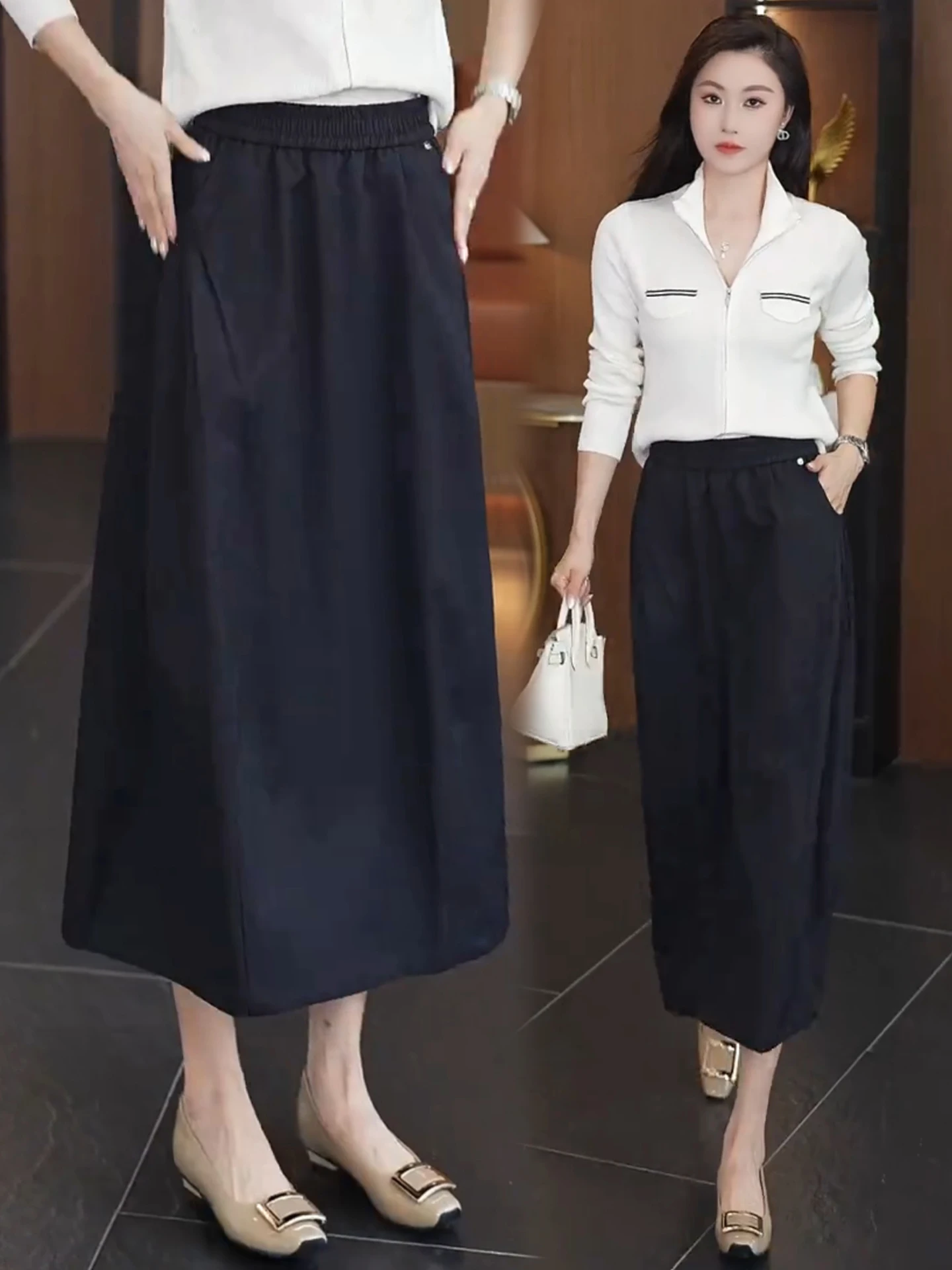 

Юбка миди А-силуэта с высокой талией женская, весна-осень 2026, новая, эластичная, повседневная, с цветочным принтом, утягивающая, универсальная, средней длины