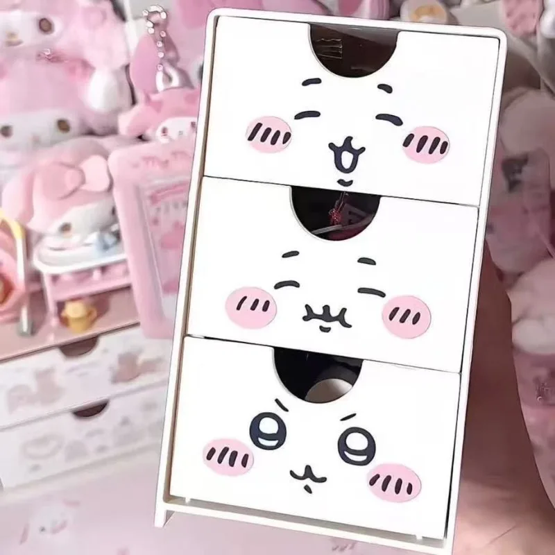 

Anime Chiikawa Desktop Storage Box Third Floor Cartoon Kawaii Jewelry Box Desktop Decorations Mini Lovely Large Capacity 2025