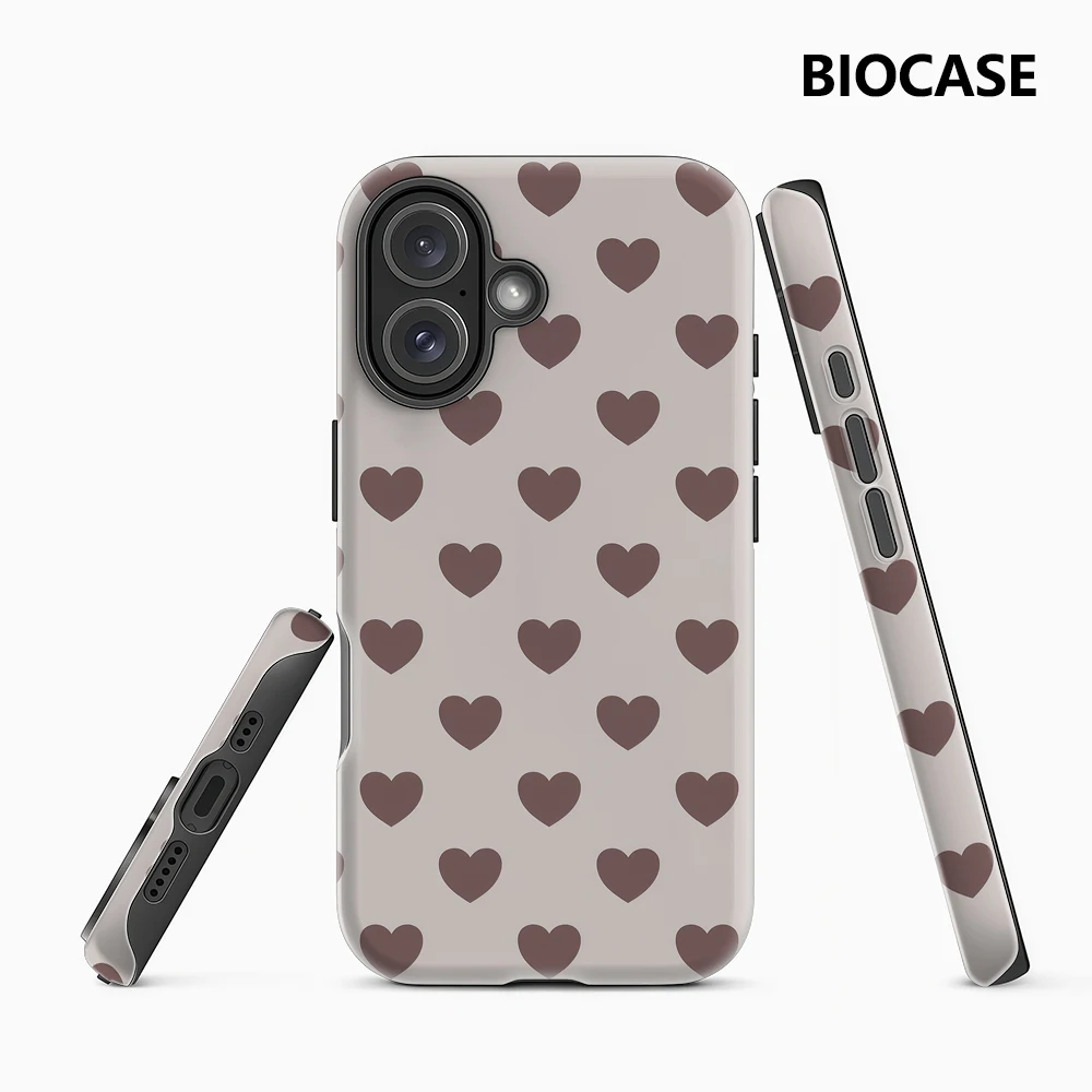 Braunes Herzmuster IPhone 17 Must-Haves Handyhülle für IPhone 17 16 15 14 13 12 Pro Max Plus Doppelschichtige Rückseite