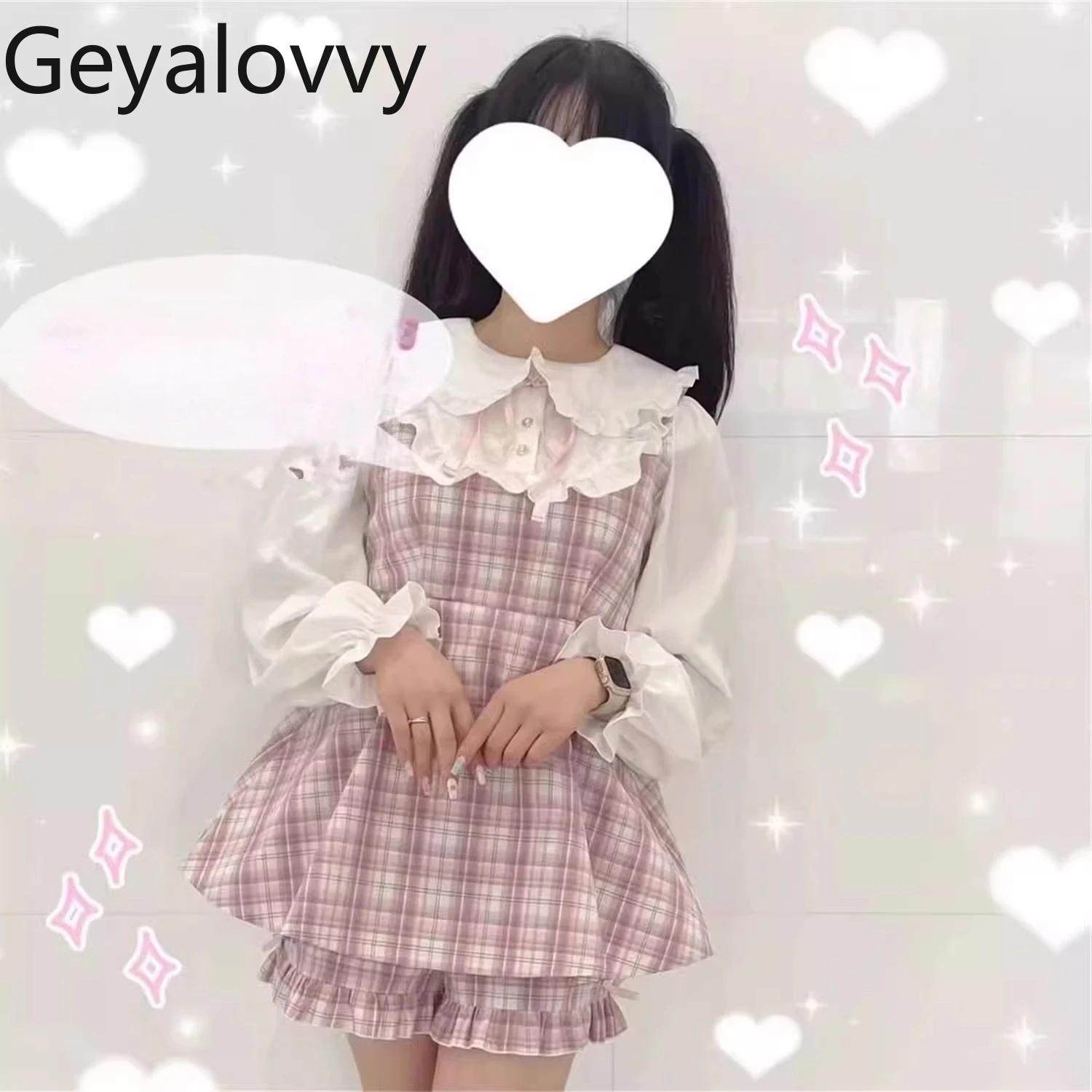 

Новый комплект из двух предметов в японском стиле: топ с воротником-стойкой в клетку и шорты с высокой талией, лоскутное платье с длинными рукавами, милый и очаровательный комплект для девочек