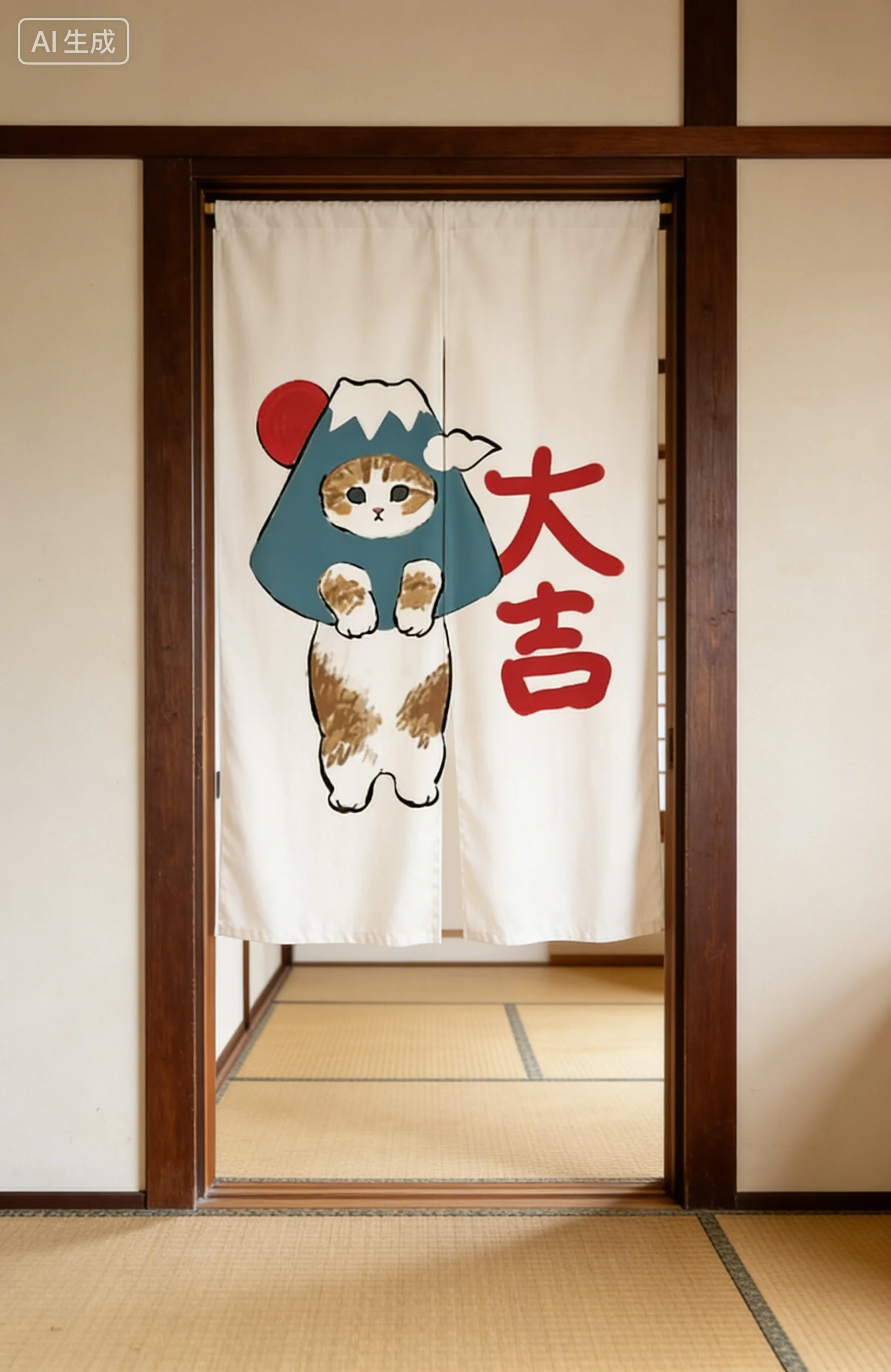VIKAMA Cartoon Cat Linen Noren Curtain, Privacy Divider Half Door Curtain for Kitchen Closet Bedroom Home Decor