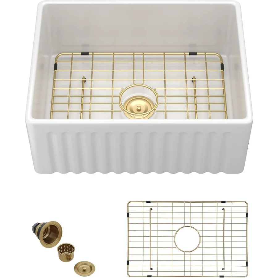 

24x18 белая раковина для фермерского дома, двусторонний фартук спереди, глянцевая фарфоровая керамическая огненок, одна чаша, маленькая кухонная барная фермерская раковина