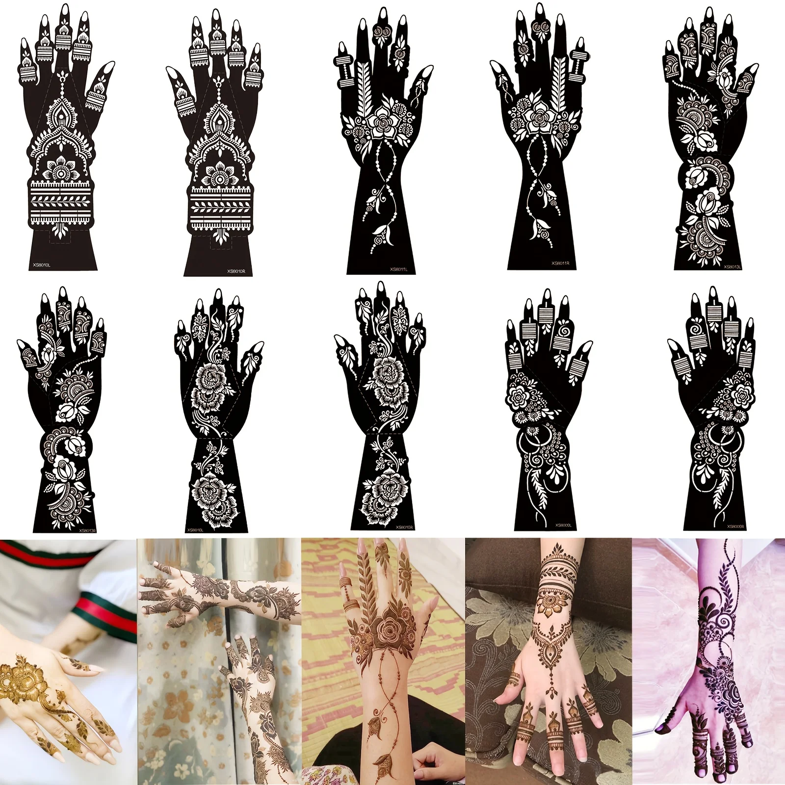 

8 Sheets Henna Tattoo Stencils Kit, Mehndi Stencils Reusable DIY Tattoo Templates Flower Temporary Tatto