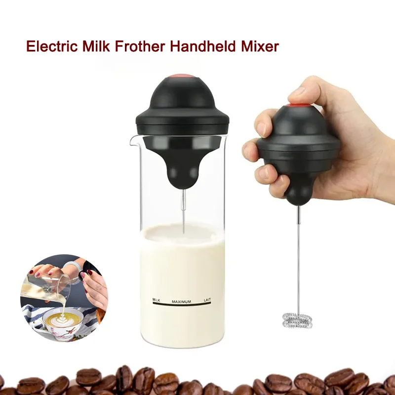 

Electric Milk Frother Handheld Mixer,Battery Operated With Glass Cup,Portable Whisk for Coffee,Cream,Kitchen Home Use