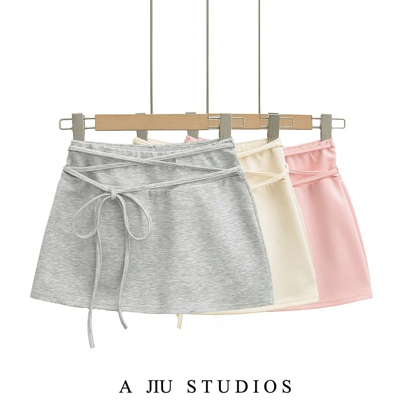 

High Waist A-Line Skirt Women's Summer Slimming Prevent Exposure Street Sle Elastic Waist Design Pure Color ort Skirt