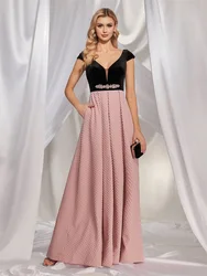 XUIBOLB Plus Size Elegant V-back Formal Evening Dress For Women Luxury 2024 V-neck Party Dress Prom Long Pink Cocktail Gowns