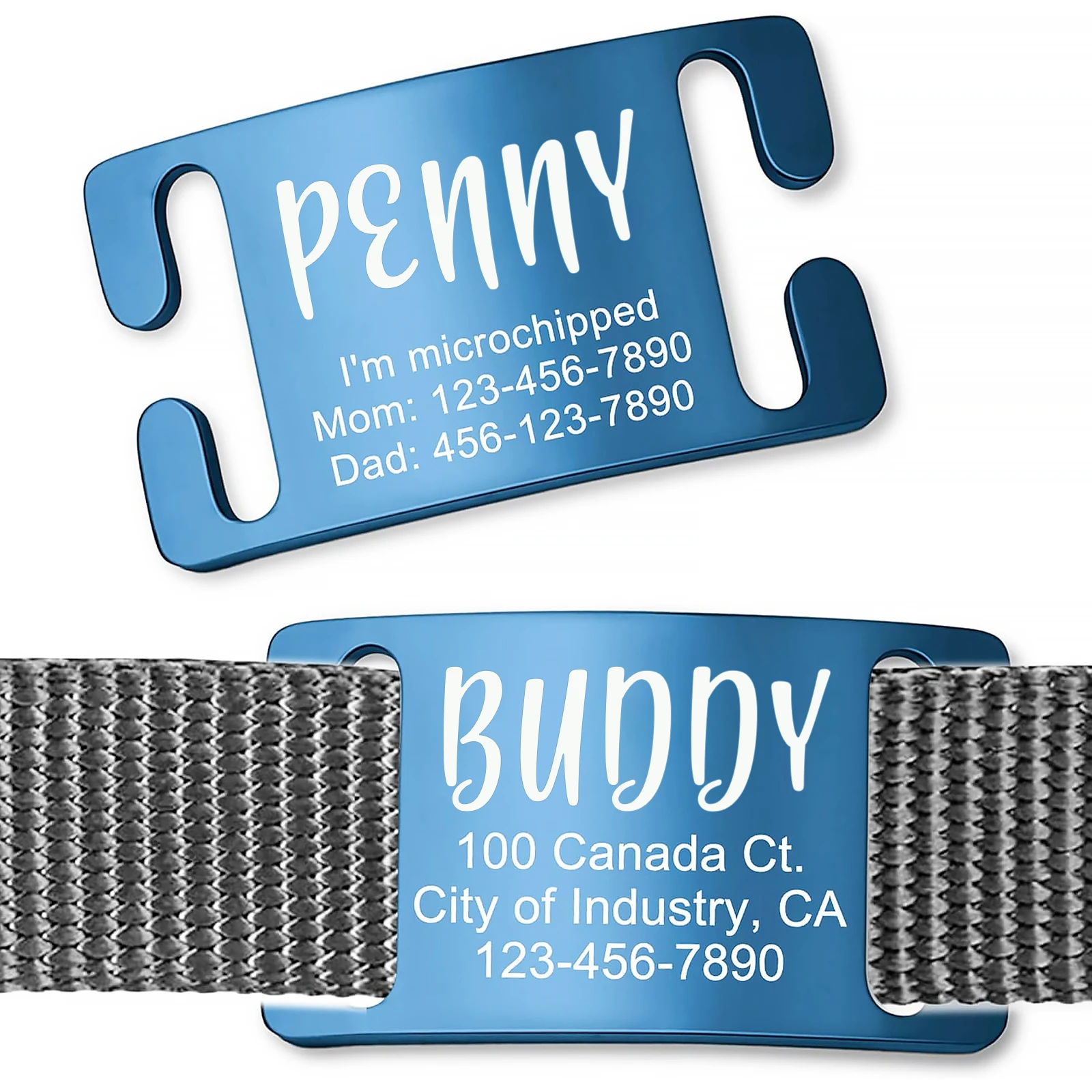 Personalized Dog and Cat Collar Tags, Slide-On Pet ID Tags, Silent, No Noise Tags Made of Stainless Steel, Custom Engraved