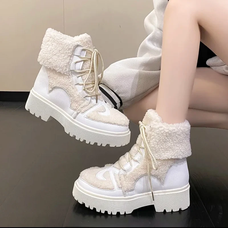 Women\'s winter boots Artificial cashmere keep warm waterproof Snow boots Anti slip rubber thick bottom Fur Shoes Korean Fashion