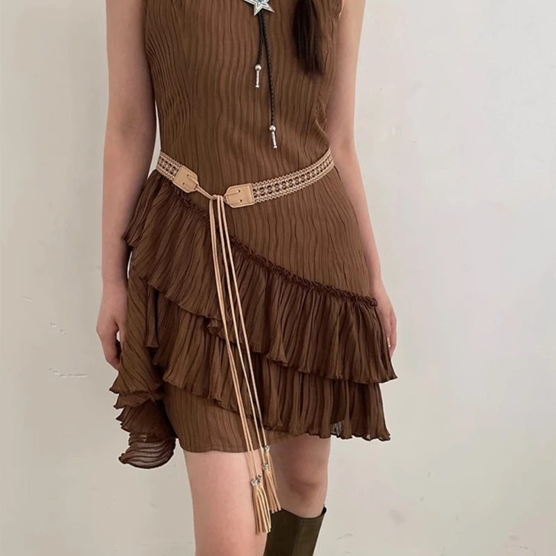 

Women Skinny Belt Exquisite Western Tie Belt with Tassels Cowboy