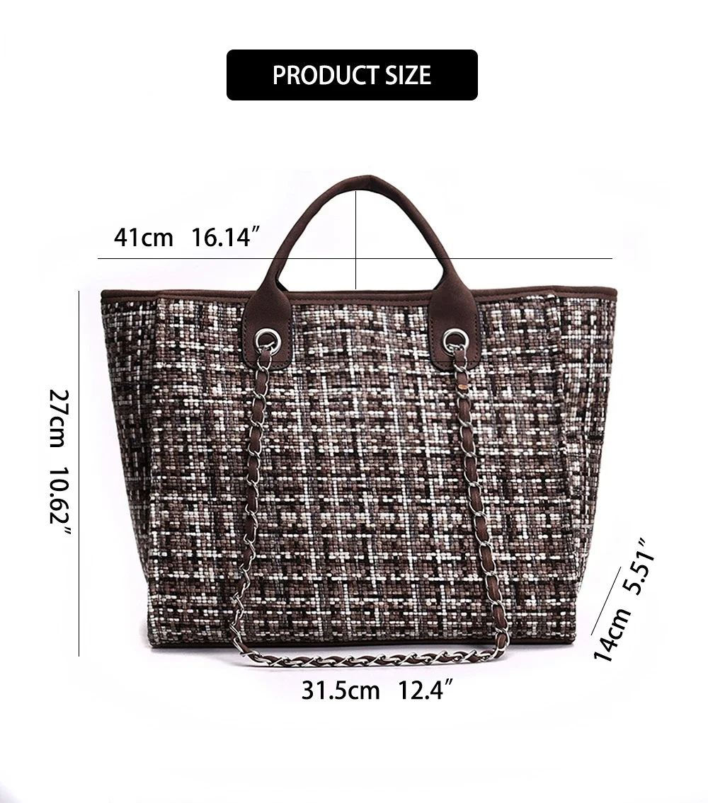 Summer Large Capacity Women Chain Bag Handbags for Female Fashion Shoulder Beach Luxury Designer Tote Ladies Hand Bags Canvas