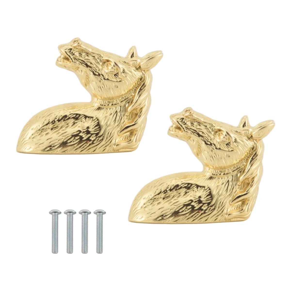 ABKT new 2PCS Antique Door Handles Animal Handle Horse Head Zinc Alloy Cabinet Handle Knob with Screws (Golden)