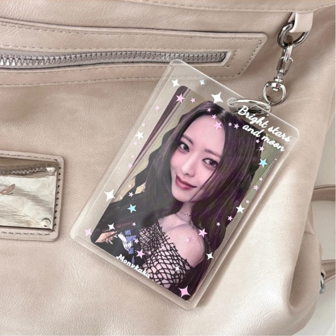 Small Card Ferrule Acrylic Card Case Photocard Holder 3-Inch Card Cover Holder For Gift Daily Use Travel Keychain Bag Pendant