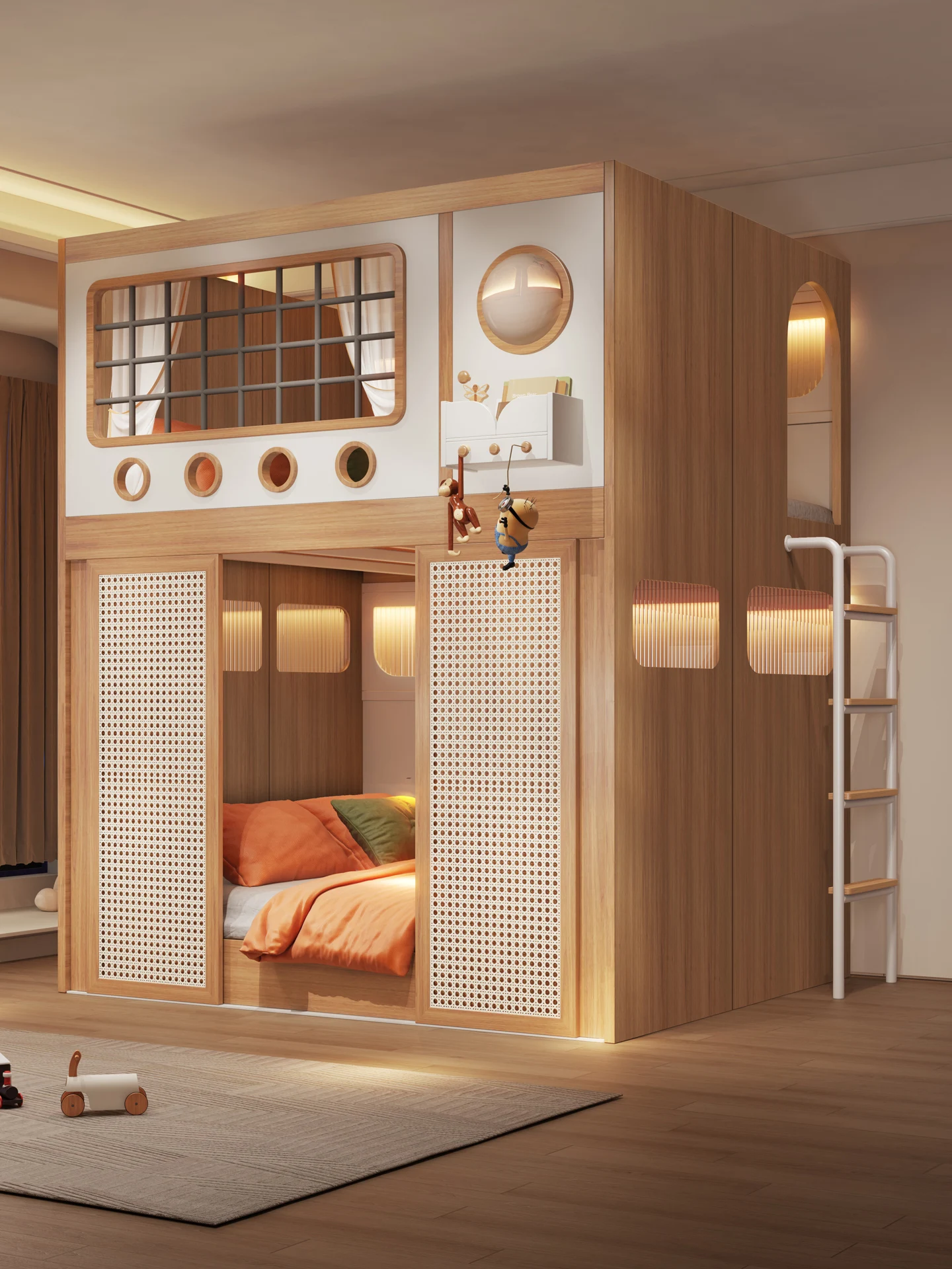 سرير أطفال مع قسم سرير بطابقين