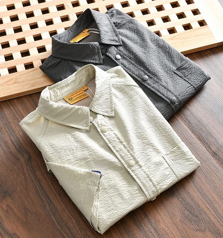 

Men's Loose Fit Shirt Wrinkles Texture Thin Breathable Japanese Retro Thin Stripe Pattern Cotton Polyester Summer Short Sleeve