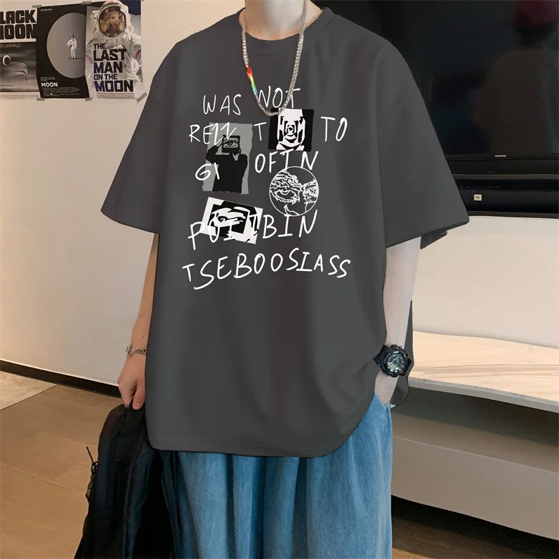 Men's T shirts Cotton Apricot 4XL Mens Summer Wear Oversized T-Shirt Letter Print Funny Casual Tee Shirts Male Clothes Big Size