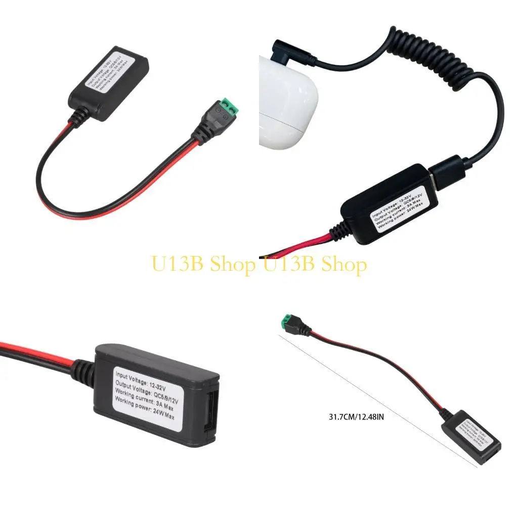 U13B Quick Charging 3 0 Enabled USB Adapter Cable With 2Pin DC12V-32V Input Connectors