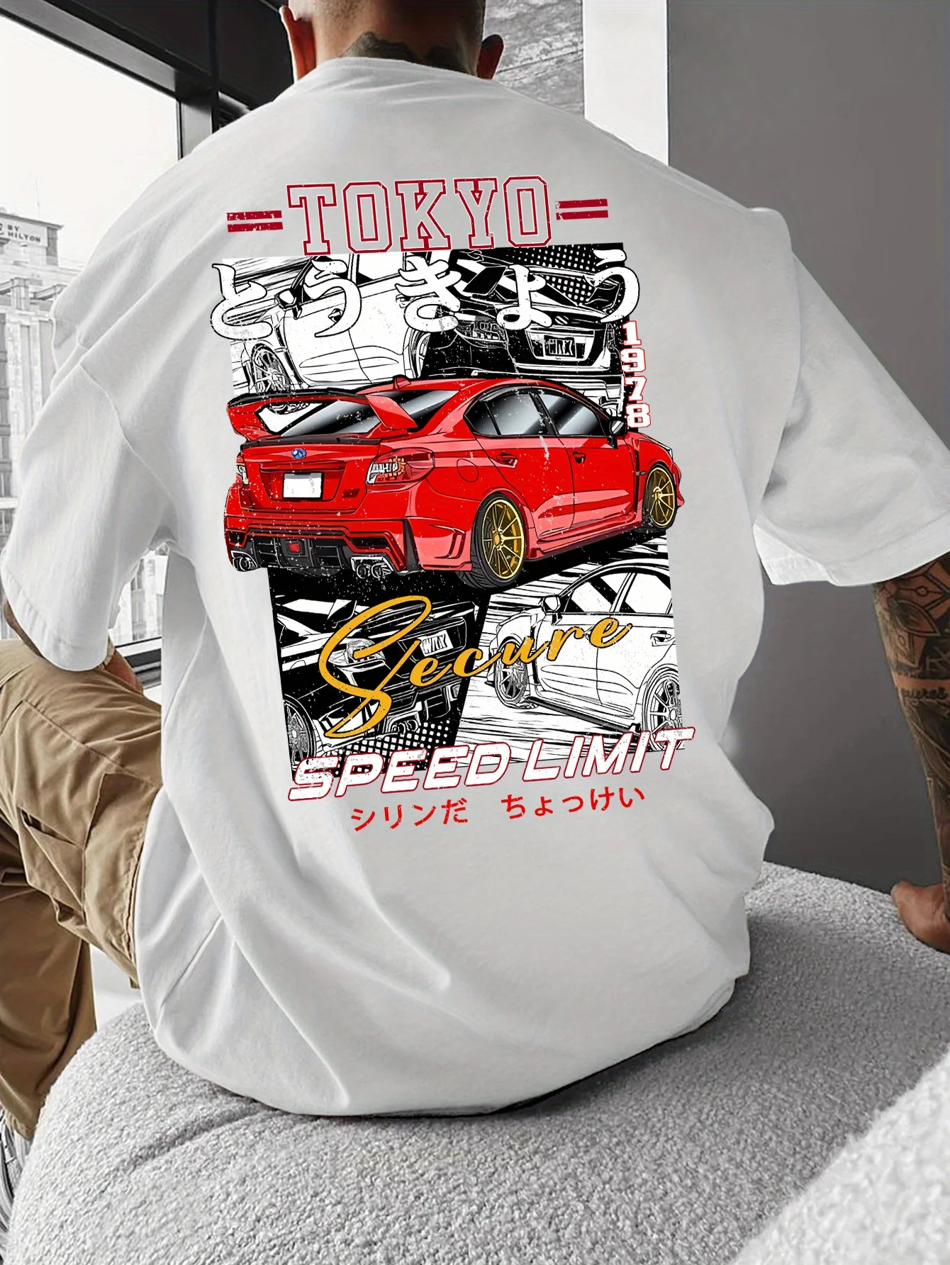 

2025 Новая мужская летняя модная футболка из чистого хлопка с японским гоночным узором, свободная посадка, быстросохнущая, дышащая