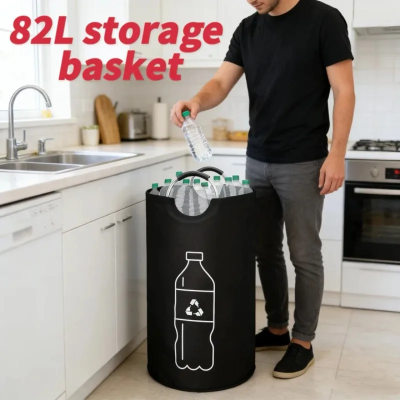 Großer Leergut-Aufbewahrungskorb mit Aluminiumgriff 82L Abwasserflaschen-Sammeltasche Faltbarer Recycling-Behälter