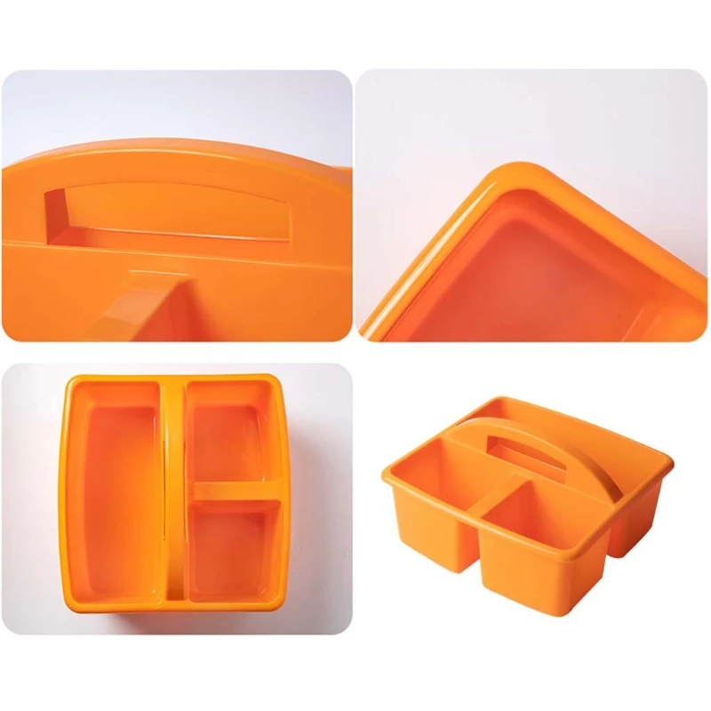 F92C Plastic Divided Basket with Carrying Handle Portable 3Compartments Storage