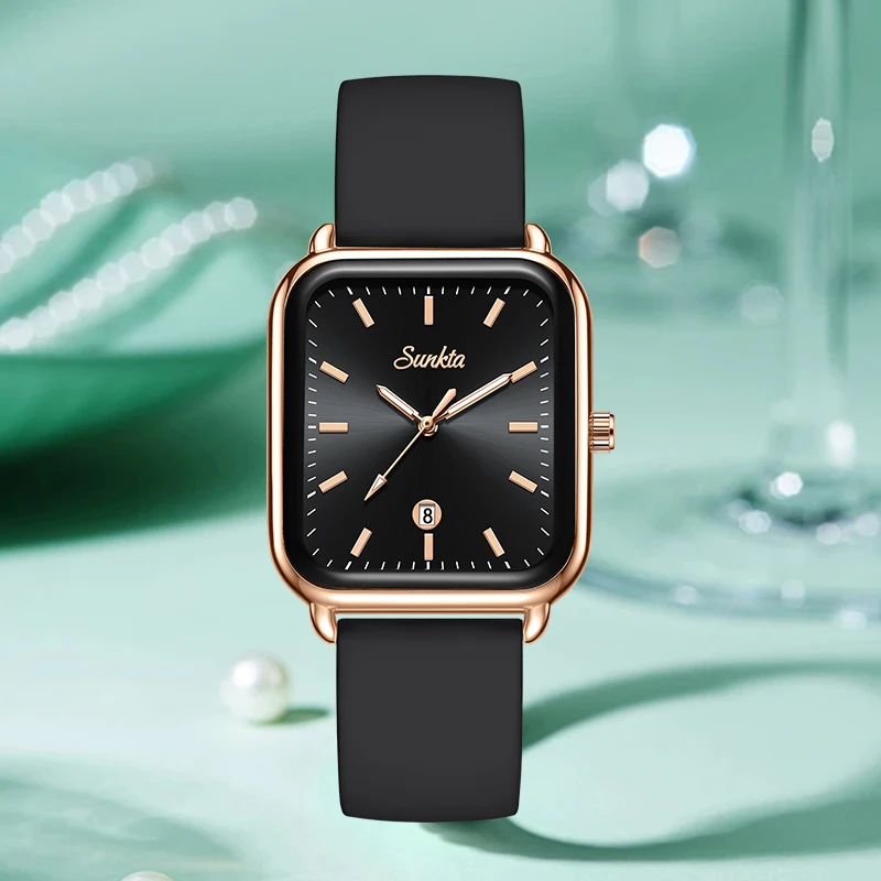 Sunkta Vintage Elegant Woman Watch Retro Classic Auto Date Silicone Strap Casual Waterproof Simple Ladies Quartz Women's Watches