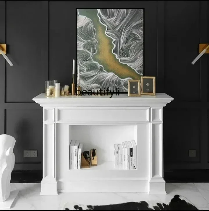 FG11Rural luxury simple solid wood fireplace decorative cabinet European stylish entrance living room fireplace rack