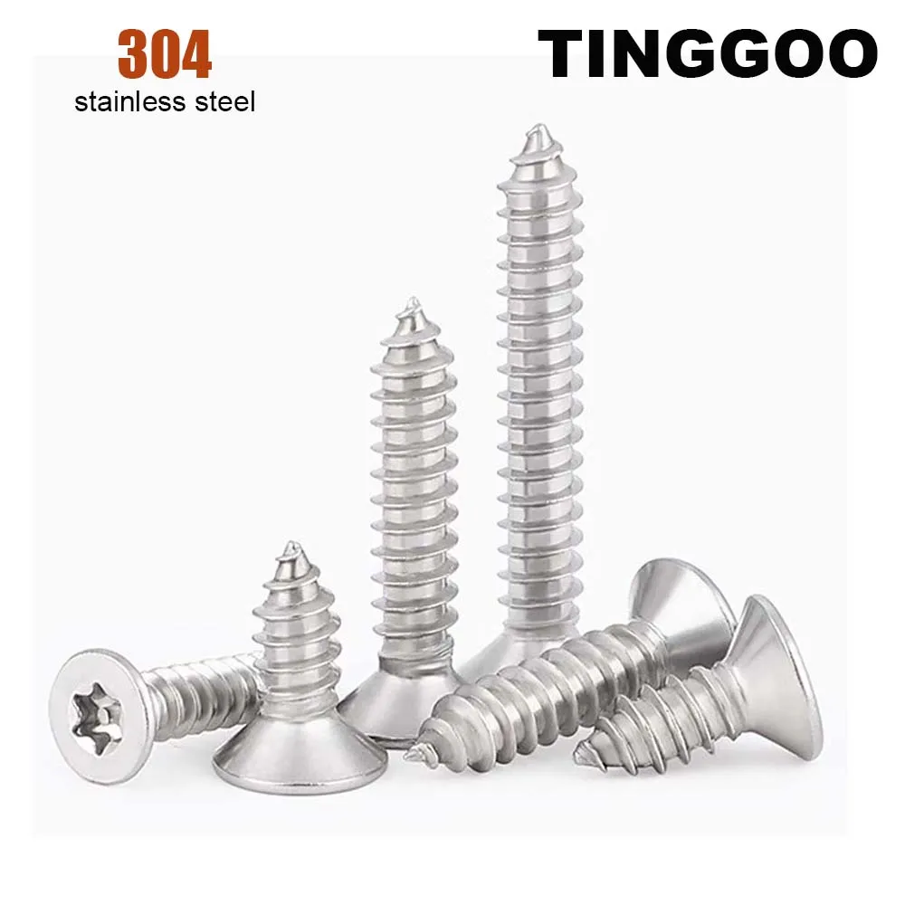 5/50pcs 304 Stainless Steel M2 M2.3 M2.6 M3 to M6 Six Lobe Torx Flat Countersunk Head with Pin Security Self-tapping Wood Screw