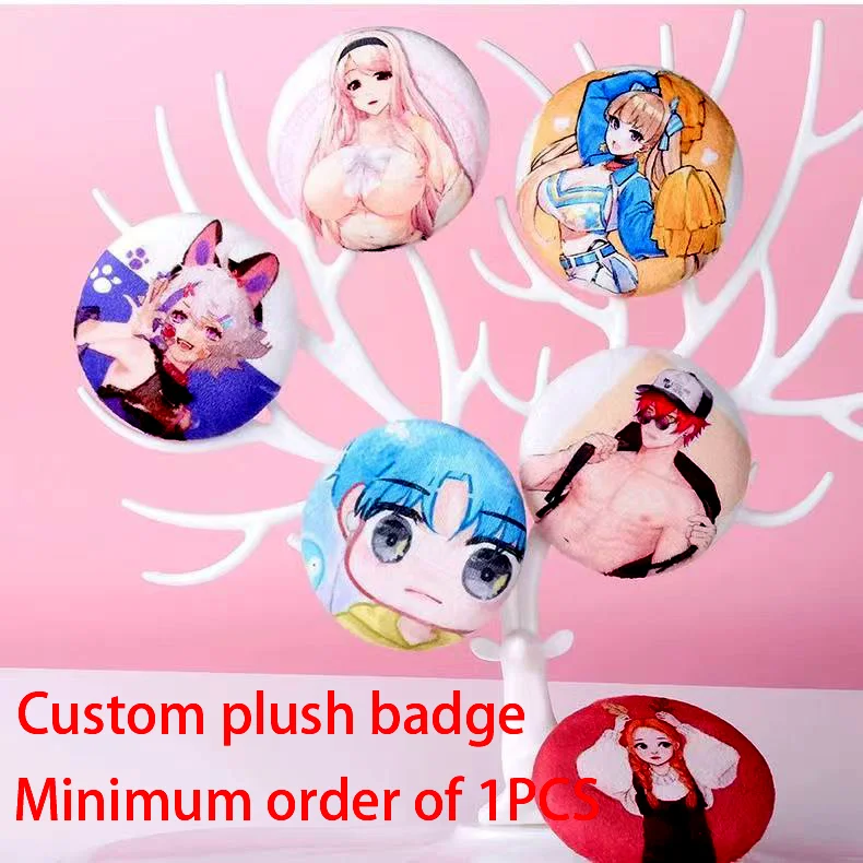 Custom Plush Button Pins Badges Plush tinplate Customizable Soft Hat Bag Creative Metal Cartoon Decor Photo customization