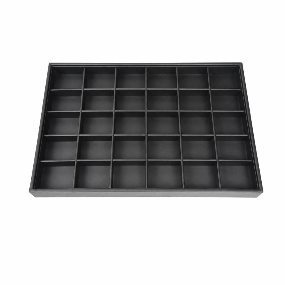 Stackable Jewelry Display Tray PU Leather Black Jewelry Storage Organizer Multi Compartments Waterproof Storage Rack for Rings