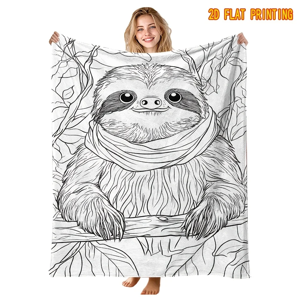 Art Activity Throw DIY blanket, Cute Christmas Snowman Line Art Blanket, Washable Plush Blanket for Relaxing Craft Hobby Gift