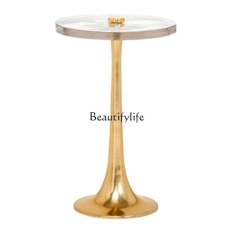 

LD33American Light Luxury Stainless Steel Small round Table Villa Club Minimalist Artistic Living Room Side Table