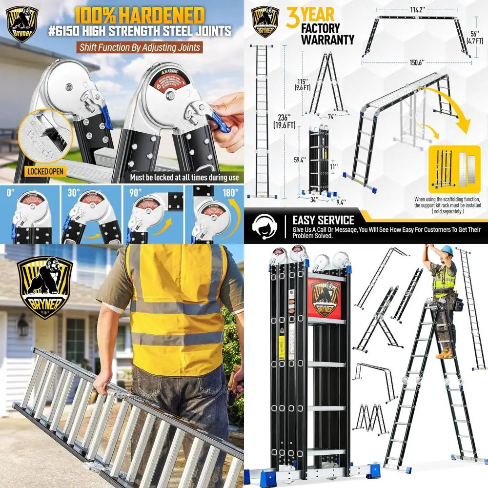 

Складная стремянка, многофункциональные алюминиевые удлинительные лестницы 19,6 футов, складная регулируемая телескопическая стремянка 7 в 1, 330 фунтов