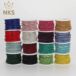 NKS SS6-SS12 Colorful 10Yards/Roll Trim Cup Chain Glass Rhinestone Chain Sew-On Rhinestones For Garment DIY Accessories