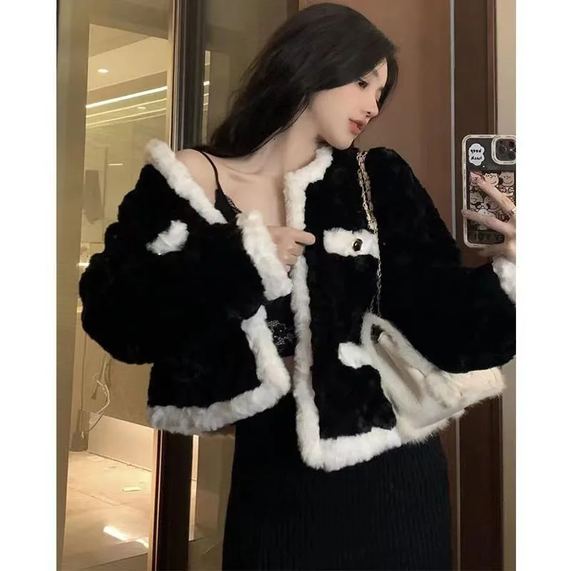 

Lamb Wool Jacket Women Korean Climate Many Outer Fishbone Pattern Skeleton Design Vertebrae Style Spine Fashion Rib Look Bone GF