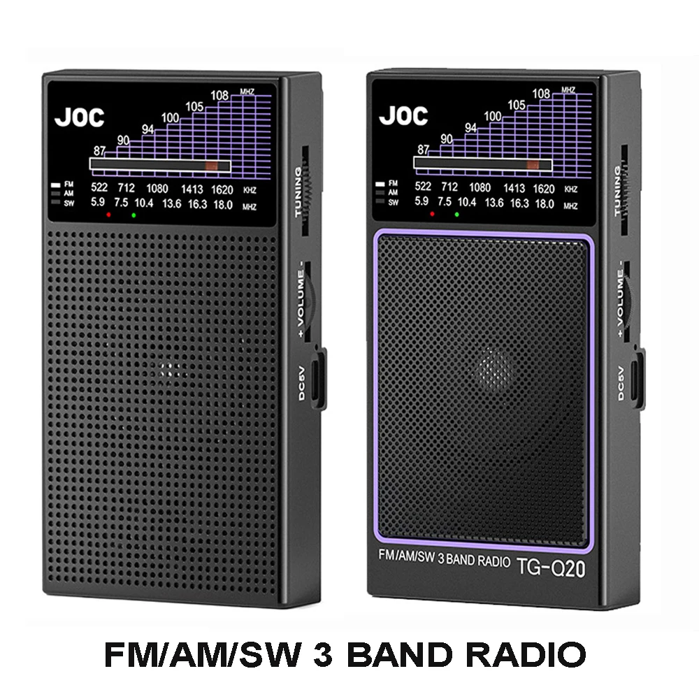 Rádio Portátil de Bolso FM AM SW com Baterias Recarregáveis, Receptor Mini FM de 3 Bandas, Suporta Conexão de Fone de Ouvido