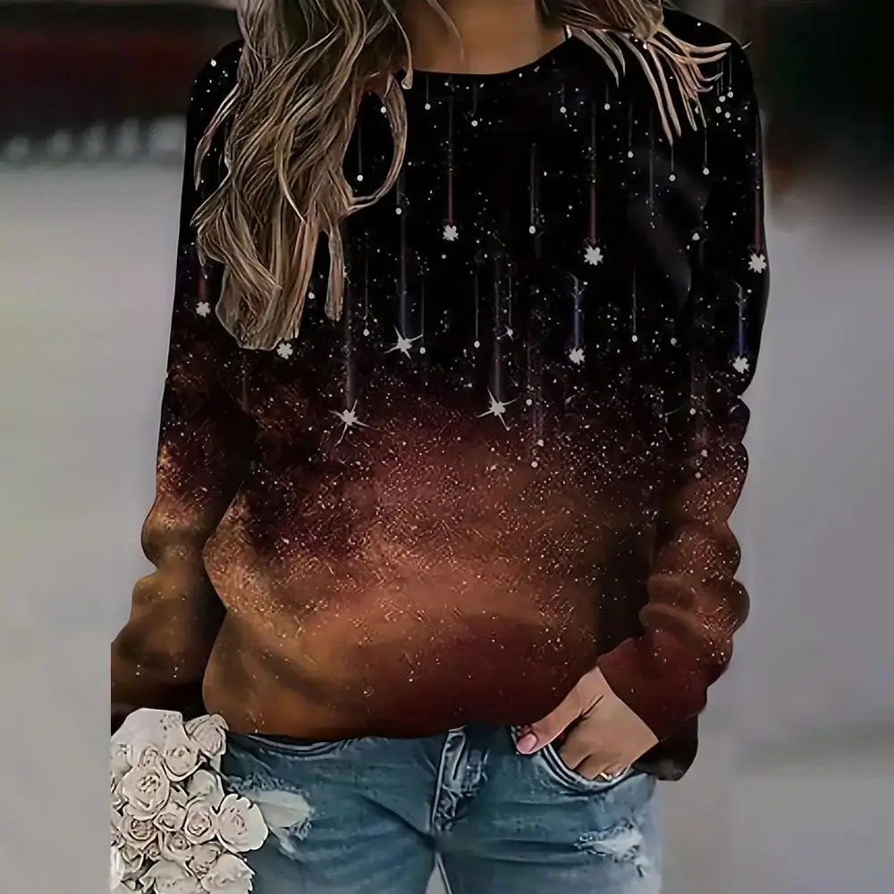 เสื้อสเวตเชิ้ตพิมพ์ลายไล่สีแบบ 3 มิติ ลายดาวปลอม สำหรับผู้หญิง แขนยาวแบบแร็กแลน สไตล์ฮาราจูกุ แฟชั่น Y2K เสื้อฮู้ดดี้  เสื้อผ้าผู้หญิง