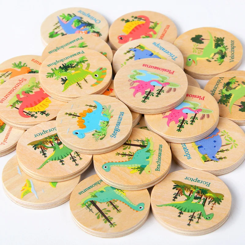 Jeu de Puzzle de Dessin Animé pour Enfant, Jeu de Mémoire de Dinosaure, Jeu d'Échecs et de Réflexion, Jouets en Bois Montessori dos