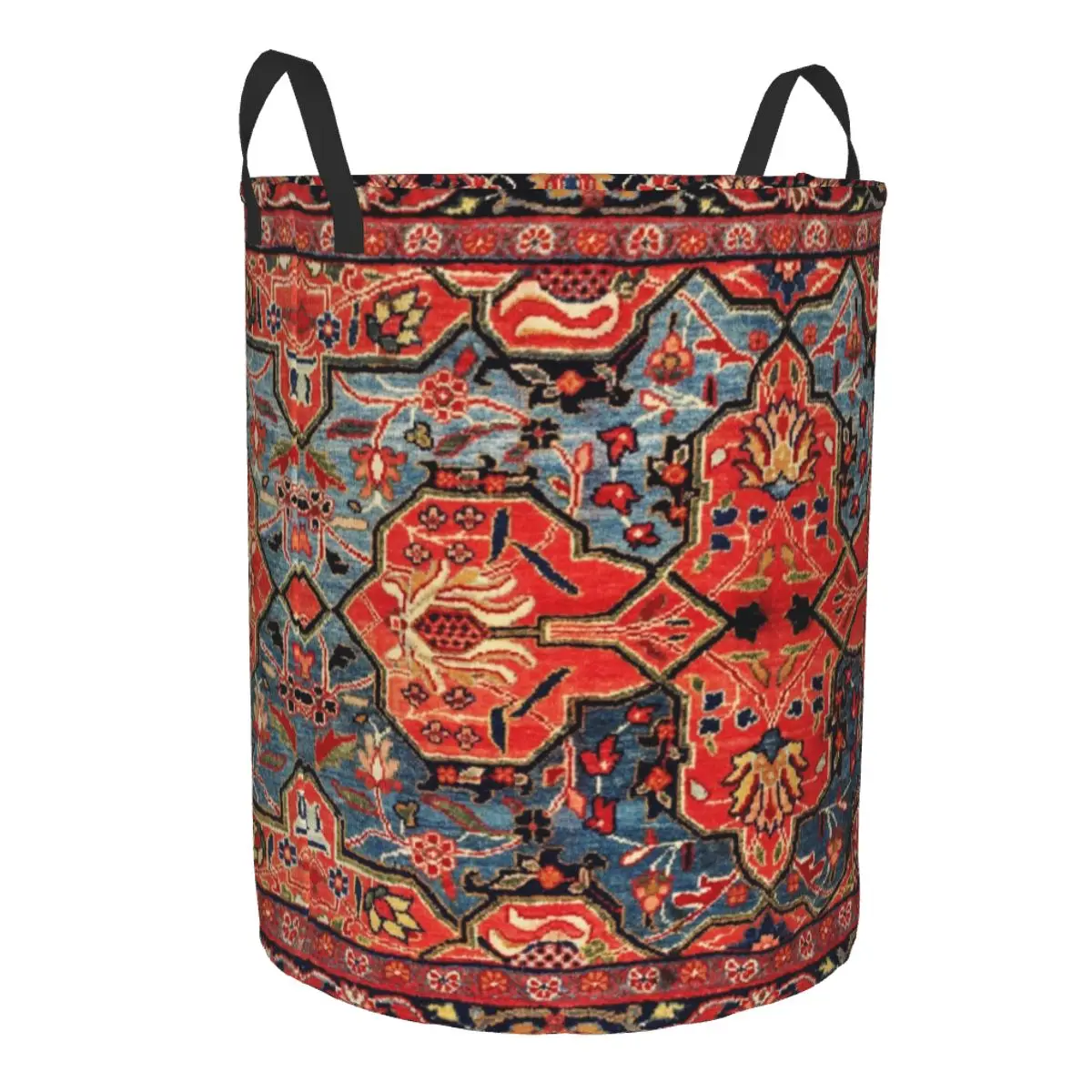 Custom Kashan Poshti Central Persian Rug Laundry Basket Foldable Vintage Floral Flowers Clothes Hamper for Kids Toys Storage Bin