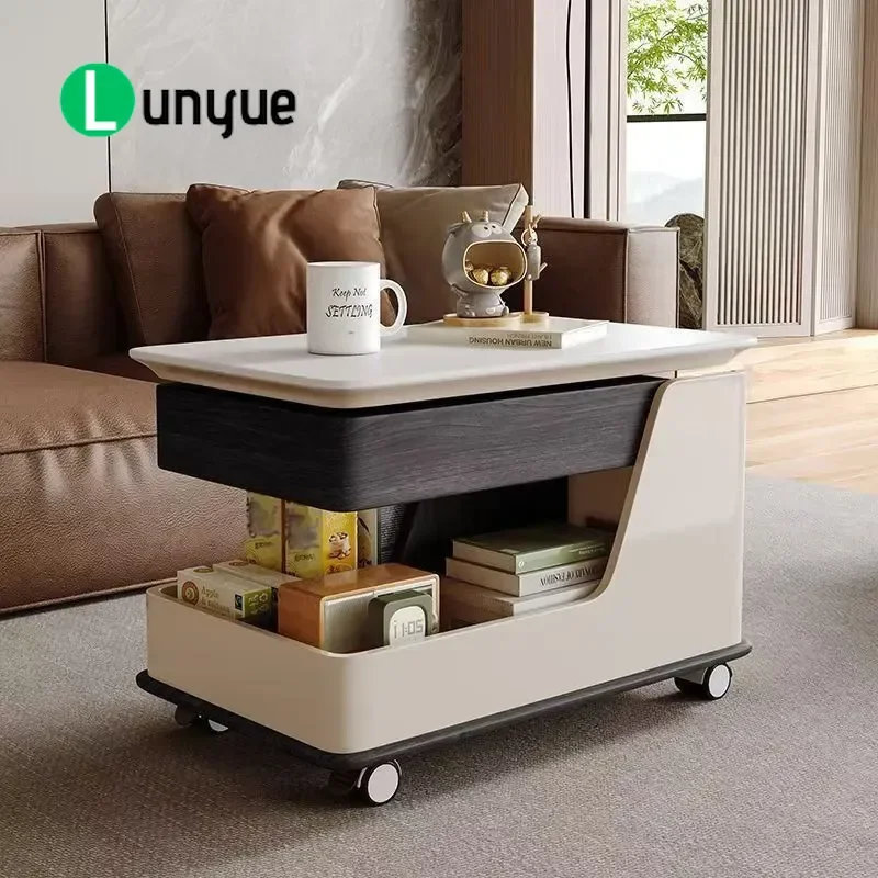 Movable Rock Slab Side Table Advanced Trolley Coffee Table Shelf for Living Room Sofa Bedside Cabinet Heavy Duty Storage