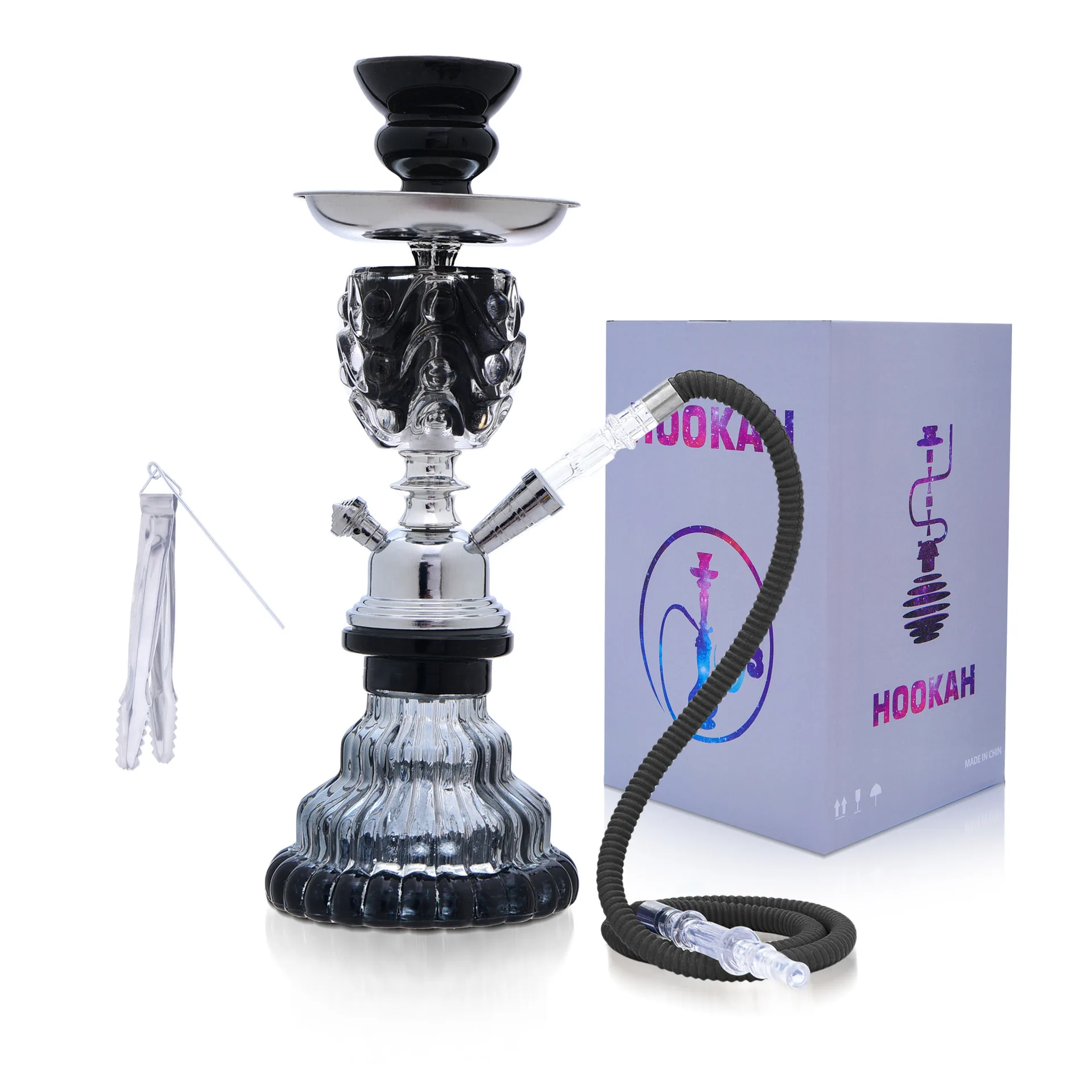 DEJAYA One Hose Glass Hookah Travel Shisha Pipe Complete Cachimba for Smoking Accessories 4 Color