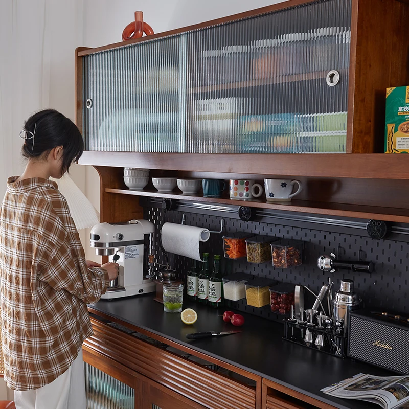 Solid Wood Dining Side Cabinet Wire-Wrap Board Locker Storage Cabinet Retro Combination High Cabinet