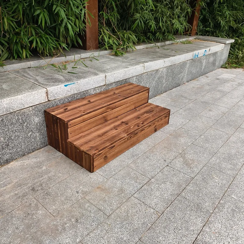 Carbonized solid wood footstool household outdoor indoor double-layer wooden staircase multi-layer pedal heightening frame stair