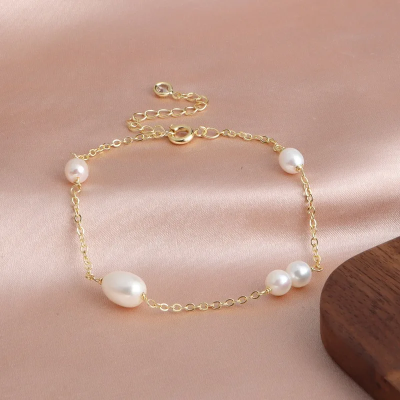 Minar Trendy Genuine Freshwater Pearl Beaded Strand Bracelets for Women 14K Real Gold Plated Copper O-chain Casual Accessories