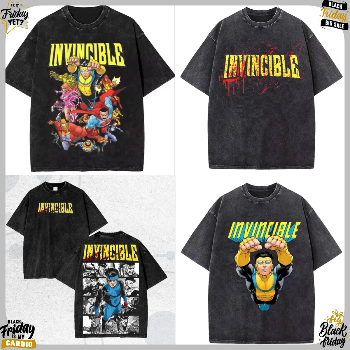 Anime Invincible Washed Shirt Retro Vibe Artwork 2026Summer Men's Women Retro Hip Hop Aesthetic Fashion Washed Oversized T-shirt